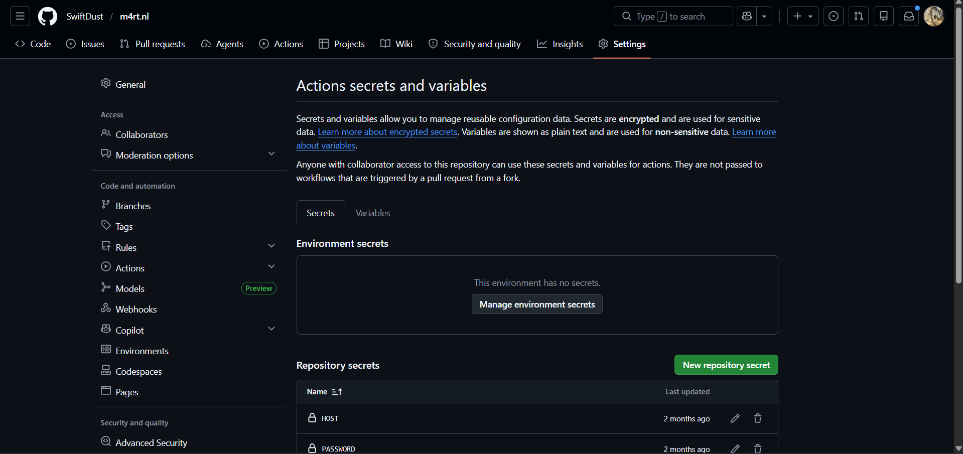 actions secrets